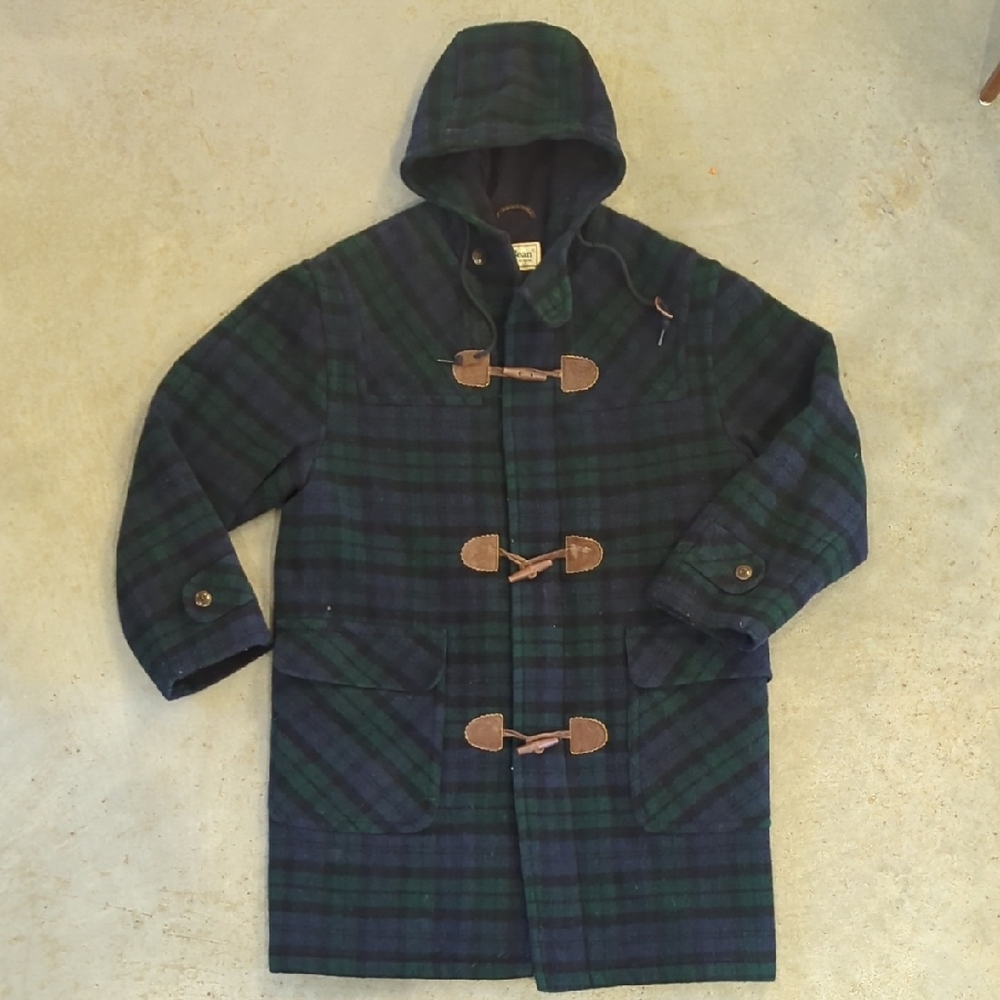 Vintage L.L. Bean Plaid Hooded Duffle Coat